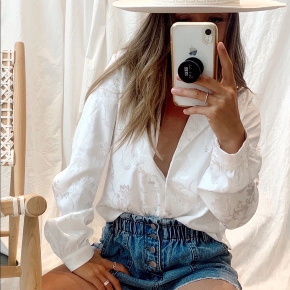 12th Tribe Satin White Button Down